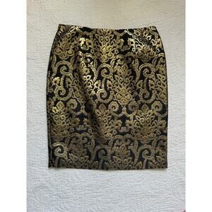 Vintage EUC Sunny Leigh Black and Gold Baroque Style Pencil Skirt—Size 10